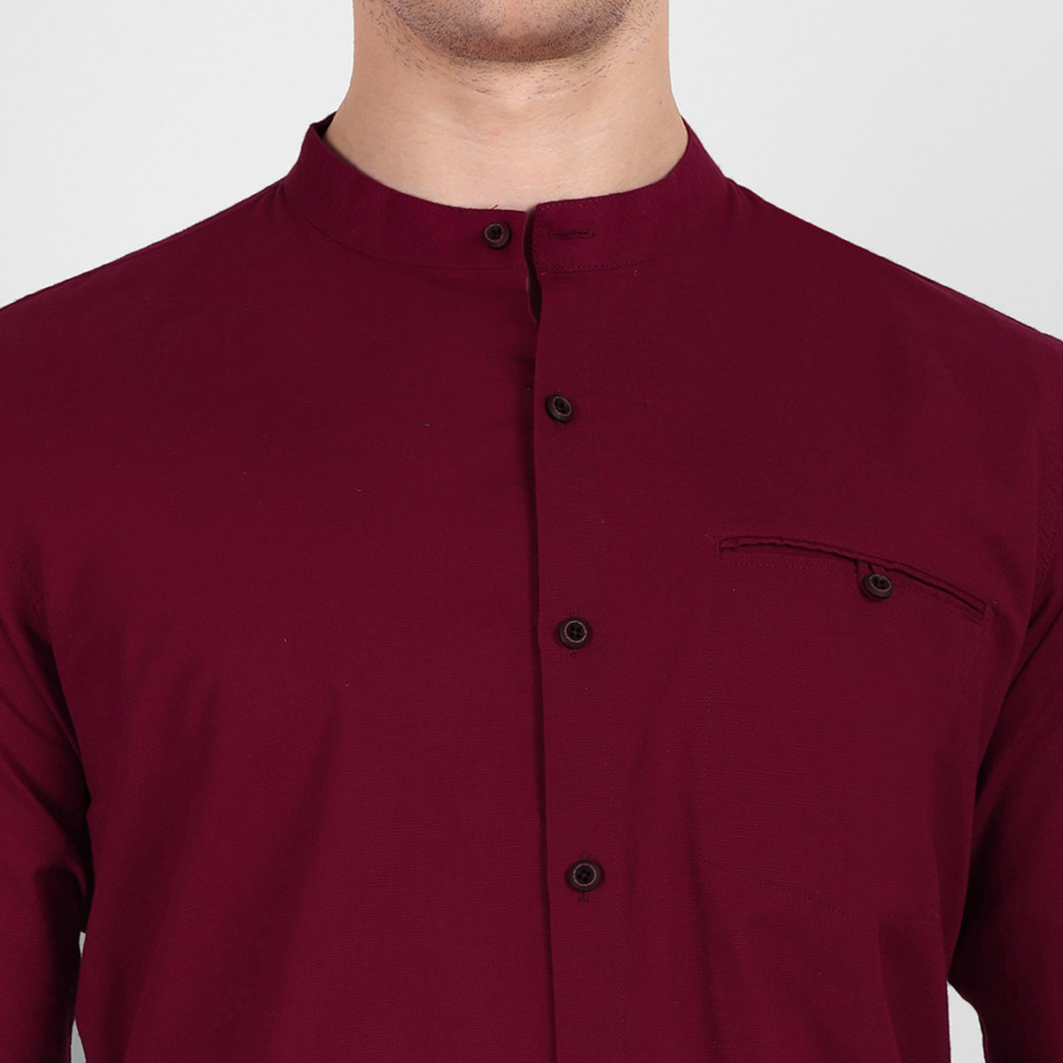 mandarin collar shirt with bow tie