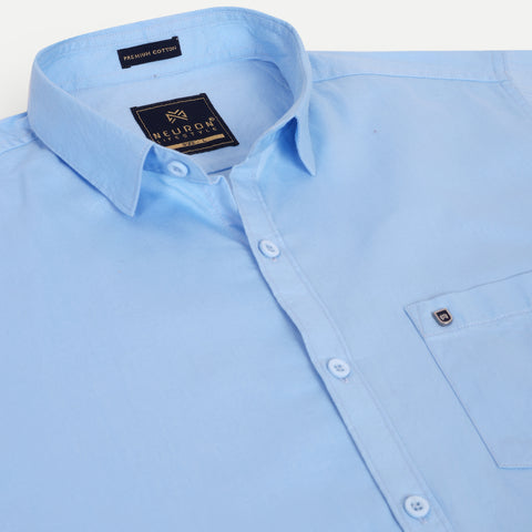 Men Sky Blue Solid Cotton Shirt