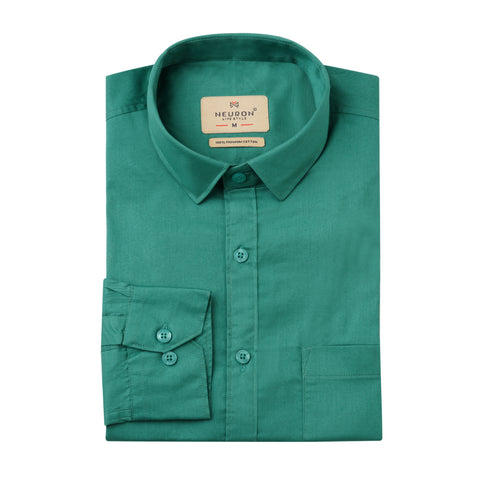 Men Pine Green Solid Cotton Shirt