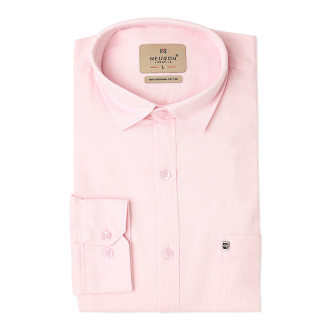 Men Soft Pink Solid Cotton Shirt