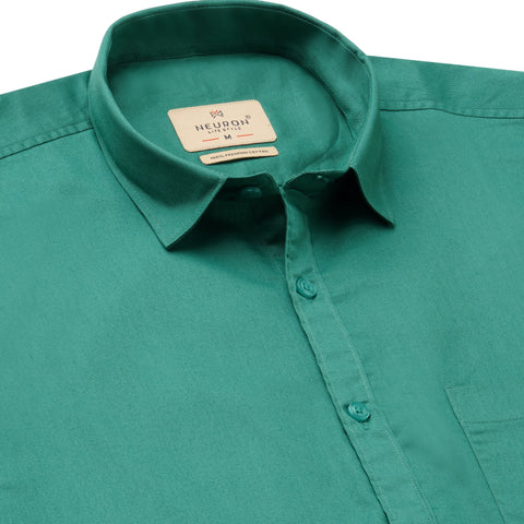 Men Pine Green Solid Cotton Shirt