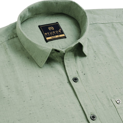 Men Moss Green Cotton Neps Shirt