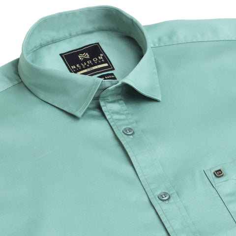 Men Teal Green Satin Cotton Formal shirt