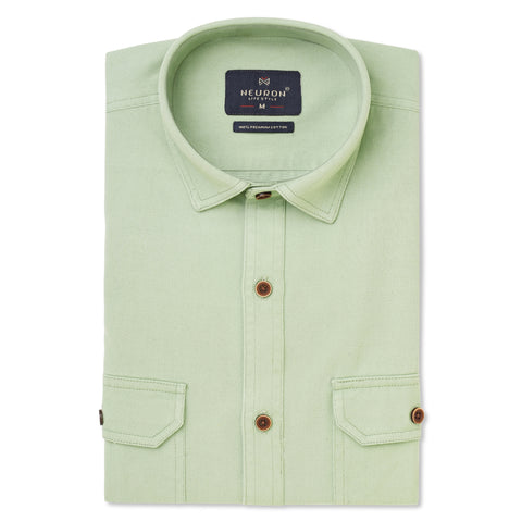 Men's Tea Green Double Pocket Casual Shirt