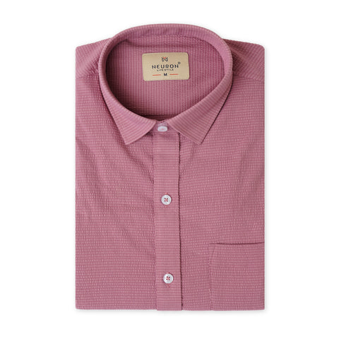 Mauve Pink Popcorn Solid Half Sleeves Shirt