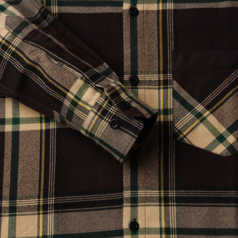 Men Green Line Brown Checked Flannel Shirt