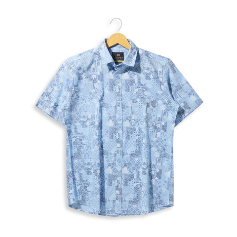 Powder Blue Printed Half Sleeves Shirt
