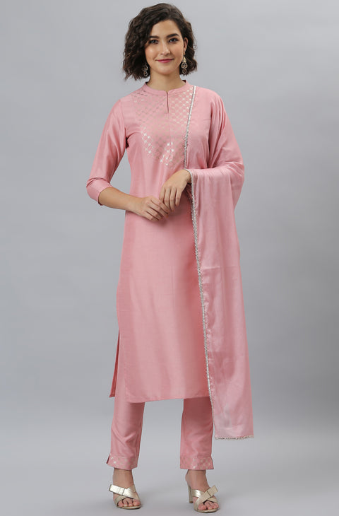 Women Pink Ethnic Motifs Printed Regular Kurta with Trousers (SET319)