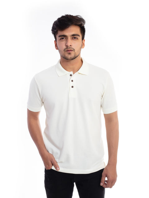 Men's Off White Polo Collar T-shirt
