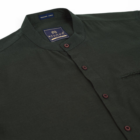 Men Olive Green Casual Linen Shirt