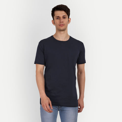 Men Navy Blue Solid Round Neck T-shirt