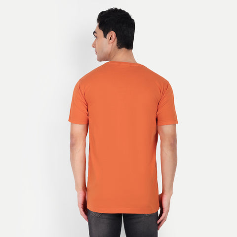 Pumpkin Orange Solid Round Neck T-shirt
