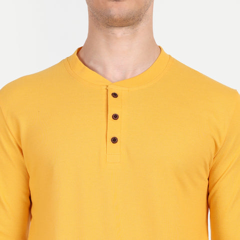 Men’s Yellow Henley Collar T-shirt.