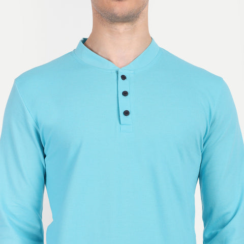Men’s Sky Blue Henley Collar T-shirt.