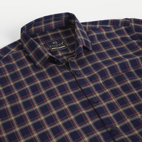 Men Brown And Navy Checked Casual Shirt