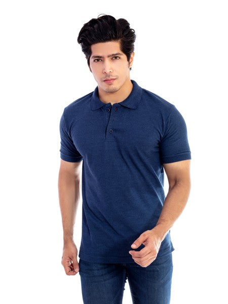 Men's Denim Blue Polo Collar T-shirt.