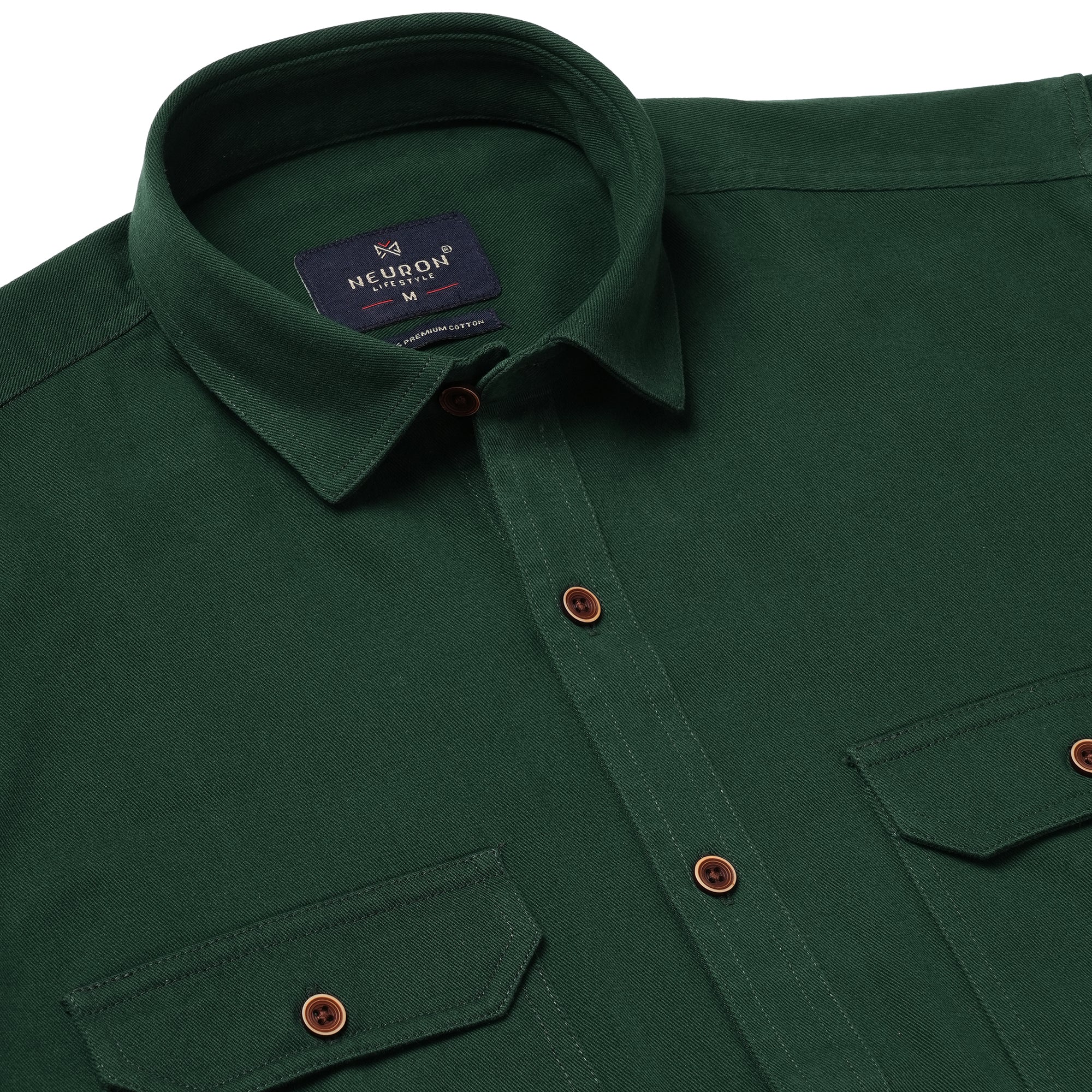 Dark Green Plain Button Down Double Collar factory Shirt