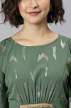 Women Green Printed Flared Sleeves Thread Work Crepe Kurta (JNE3784-KR)