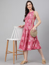 Women's Pink Crepe Digital Print Tiered Western Dress (JNE4071-DR)