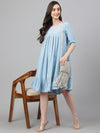 Women Denim Printed Flared Western Dress (JNE4081-DR)