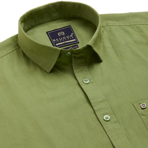 Men Lime Green Solid Cotton Shirt