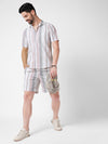 MEN STRIPED PINK AND GREY CO-ORD SET
