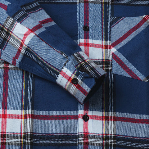 Men Red Line Navy Blue Checked Flannel Shirt