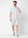MEN STRIPED GREEN AND GREY CO-ORD SET