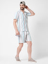 MEN STRIPED GREEN AND GREY CO-ORD SET