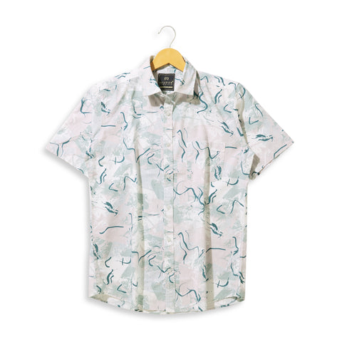 Men White and Peach Printed Half Sleeves shirt