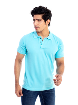 Men's Sky Blue Polo Collar T-shirt.