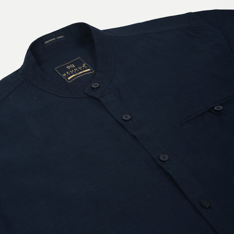 Men Navy Blue Casual Linen Shirt