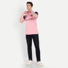 Men Pink & Navy Blue Color Blocked Polo Collar T-Shirt