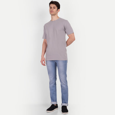 Men Cloudy Grey Solid Round Neck T-shirt