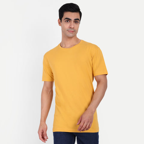 Men Mustard Plain T-shirt