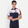 Men Navy Red & White Color Blocked Polo Collar T-Shirt