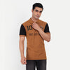 Men Brown And Black Color Blocked Polo Collar T-shirt