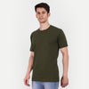Men Olive Green Plain T-shirt