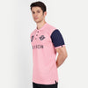 Men Pink & Navy Blue Color Blocked Polo Collar T-Shirt