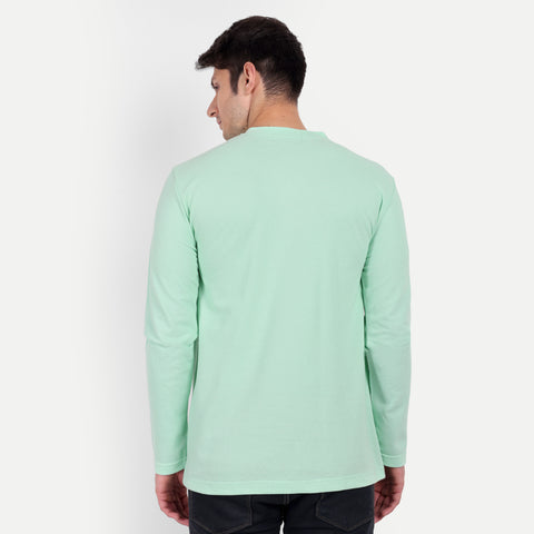 Men's Mint Green Henley Collar T-shirt.